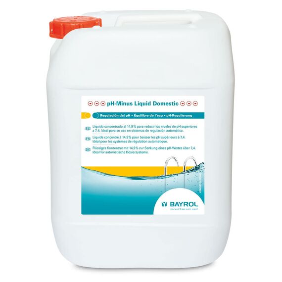 BAYROL pH-Minus Liquid Domestic 10 L - Flüssiges Konzentrat zur Senkung eines pH-Wertes über 7,4 - senkt den pH-Wert des Poolwassers - besonders hohe Reinheit