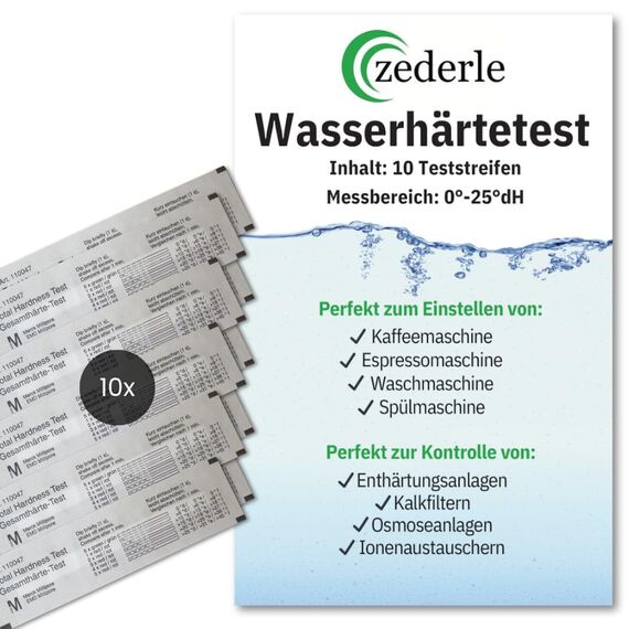 zederle 10 Stück Wasserhärte Teststreifen Testkit einzeln verpackt, versiegelt, Deutscher Härtebereich in dH°, Wasserhärte Test, Kalk Test, Gesamthärte Test - für Trinkwasser, Pool, Teich, Aquarium