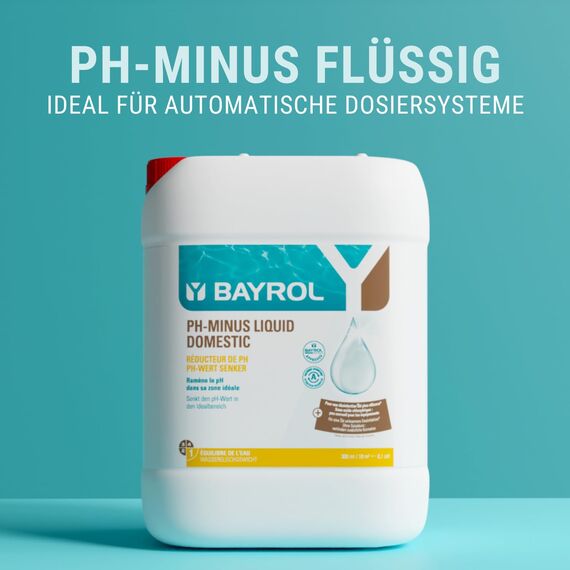 BAYROL pH-Minus Liquid Domestic 20L Kanister - Pool pH Minus flüssig - Senkt den pH-Wert des Poolwassers - besonders hohe Reinheit - Ideal für automatische Dosiersysteme - fluessig pH Minus
