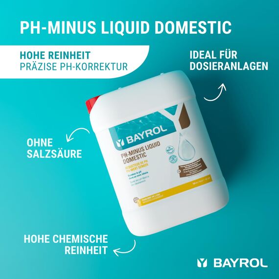 BAYROL pH-Minus Liquid Domestic 20L Kanister - Pool pH Minus flüssig - Senkt den pH-Wert des Poolwassers - besonders hohe Reinheit - Ideal für automatische Dosiersysteme - fluessig pH Minus