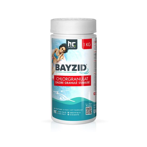 Höfer Chemie 1 kg Chlor Granulat BAYZID - 56% Aktivchlorgehalt zur Schnellen Anhebung des Chlorgehaltes - Bekämpft Keime & Bakterien - Leicht Löslich