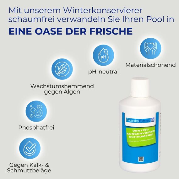PoolsBest Pool Überwinterungskonzentrat 1L I hochkonzentriertes Wintermittel für Pools I schaumfreies Überwinterungsmittel I ideal zum Winterfest-Machen von Poolwasser I Pool Überwinterung