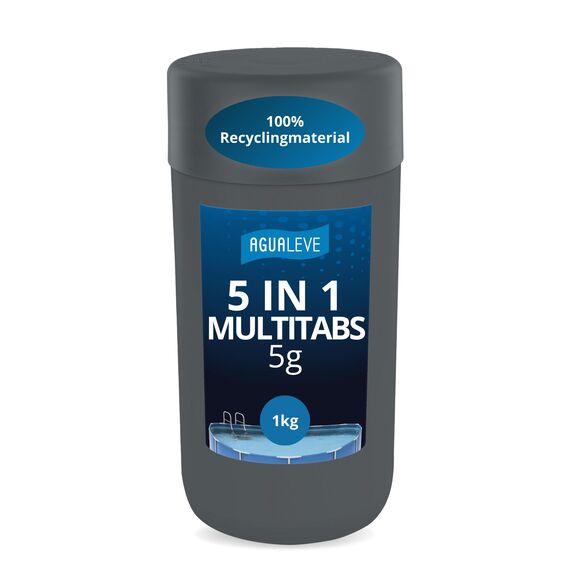 AGUALEVE® 5 in 1 Chlor Multitabs 5g schnelllöslich 1kg *NEU* | für Pools ab 750 Ltr. Wasser | Desinfektion, Algenschutz, Flockung, pH-Stabilisierung & Klareffekt | Made in Germany