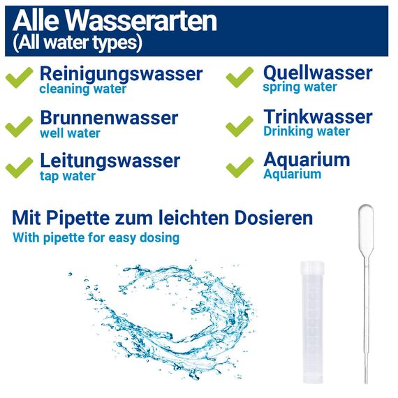 Wasserhärte messen | Test Set Deutscher Härtebereich | Titrierlösung | weich, mittel, hart | Titration | Messbereich 0-30 °dH – Kalk prüfen (2x15ml)