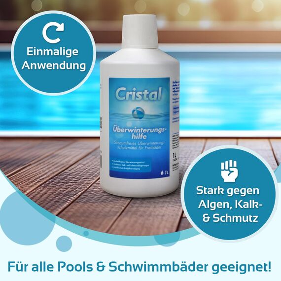 CRISTAL Pool Wintermittel 1 Liter – Hochwirksames Überwinterungsmittel für 20 m³ – Einfache Winterpflege ohne Ablassen Algen- und Kalkschutz