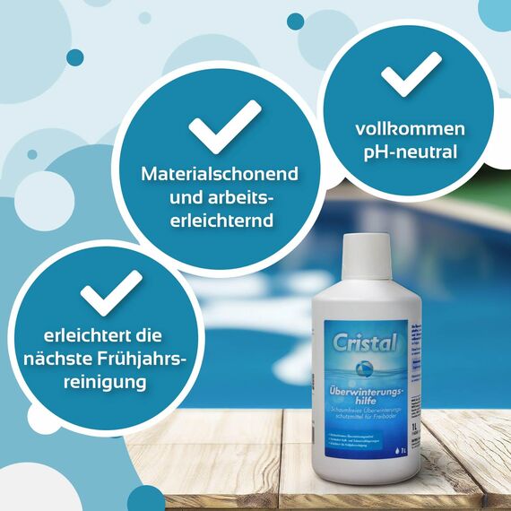 CRISTAL Pool Wintermittel 1 Liter – Hochwirksames Überwinterungsmittel für 20 m³ – Einfache Winterpflege ohne Ablassen Algen- und Kalkschutz