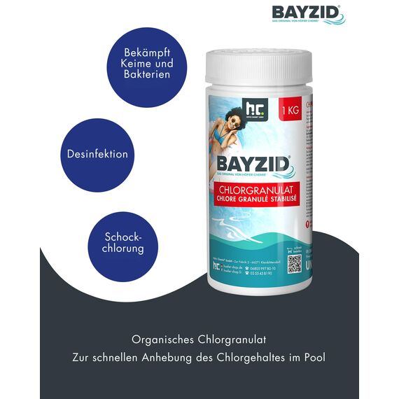 Höfer Chemie Chlorgranulat für Pool 12 x 1kg - 56% Aktivchlorgehalt - Schneller Chlorgehalt - Keime & Bakterien - Löslich