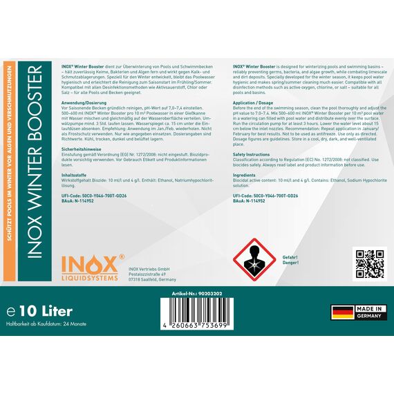 INOX® Pool Wintermittel 10L | Hochwertiges Pool Überwinterungsmittel & Algizid für Pool | Effektives Wintermittel für Poolpflege im Winter