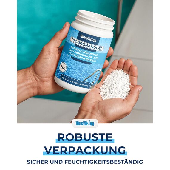 Chlor Pool Granulat 1kg zur Schockchlorung - Schnelllösliches Granulat für einen klaren Pool zur Erstanwendung