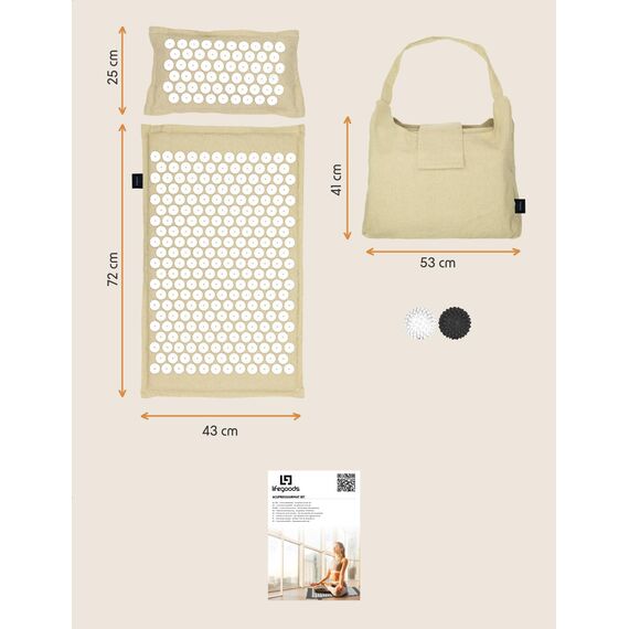 LifeGoods ECO Akupressurmatte Mit Kissen - Akkupressmatte - Akkupressurmatte+ - Akupressur Matte - Akupunktur Matte - Massagematte - Rücken - Stachelmatte - Fakirmatte - Nagelmatte - Acupressure Mat