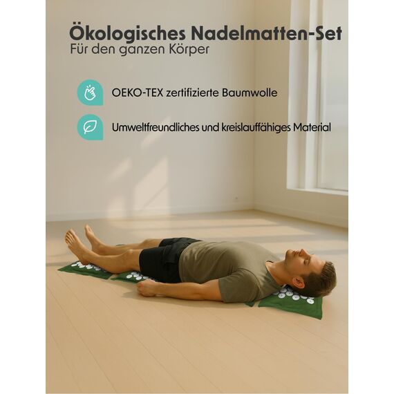 LifeGoods ECO Akupressurmatte Mit Kissen - Akkupressmatte - Akkupressurmatte+ - Akupressur Matte - Akupunktur Matte - Massagematte - Rücken - Stachelmatte - Fakirmatte - Nagelmatte - Acupressure Mat