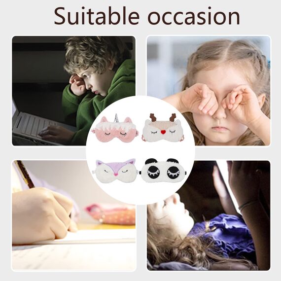 4 Schlafmaske Kinder, 3D Augenmaske Kinder Ultraweich Schlafmaske, Atmungsaktiv Schlafbrillen für Kinder Mädchen Frauen Erwachsene
