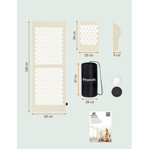 LifeGoods Akupressurmatte XL Mit Kissen - Akkupressmatte - Akkupressurmatte+ - Akupressur Matte - Akupunktur Matte - Massagematte - Rücken - Stachelmatte - Fakirmatte - Nagelmatte - Acupressure Mat