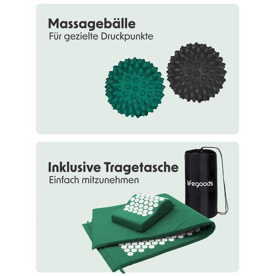 LifeGoods Akupressurmatte XL Mit Kissen - Akkupressmatte - Akkupressurmatte+ - Akupressur Matte - Akupunktur Matte - Massagematte - Rücken - Stachelmatte - Fakirmatte - Nagelmatte - Acupressure Mat