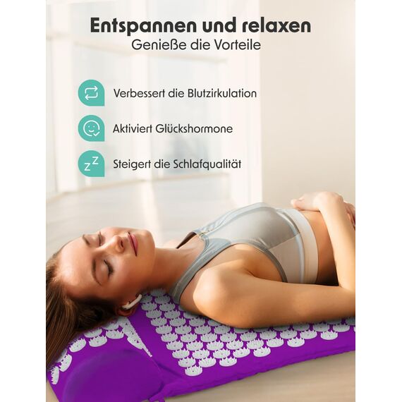 LifeGoods Akupressurmatte Mit Kissen - Akkupressmatte - Akkupressurmatte+ - Akupressur Matte - Akupunktur Matte - Massagematte - Rücken - Stachelmatte - Fakirmatte - Nagelmatte - Acupressure Mat