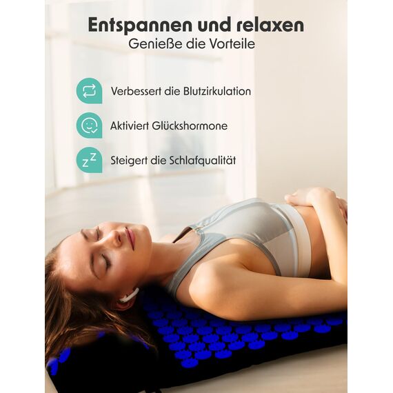 LifeGoods Akupressurmatte Mit Kissen - Akkupressmatte - Akkupressurmatte+ - Akupressur Matte - Akupunktur Matte - Massagematte - Rücken - Stachelmatte - Fakirmatte - Nagelmatte - Acupressure Mat