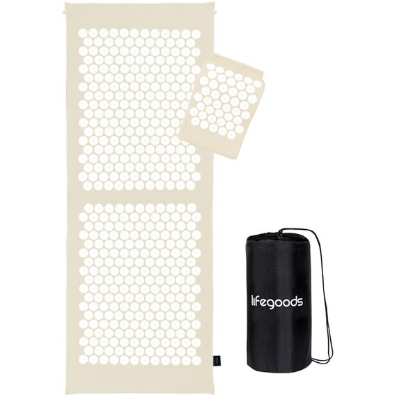 LifeGoods Akupressurmatte XL Mit Kissen - Akkupressmatte - Akkupressurmatte+ - Akupressur Matte - Akupunktur Matte - Massagematte - Rücken - Stachelmatte - Fakirmatte - Nagelmatte - Acupressure Mat