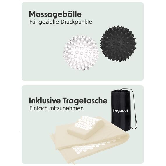 LifeGoods Akupressurmatte XL Mit Kissen - Akkupressmatte - Akkupressurmatte+ - Akupressur Matte - Akupunktur Matte - Massagematte - Rücken - Stachelmatte - Fakirmatte - Nagelmatte - Acupressure Mat