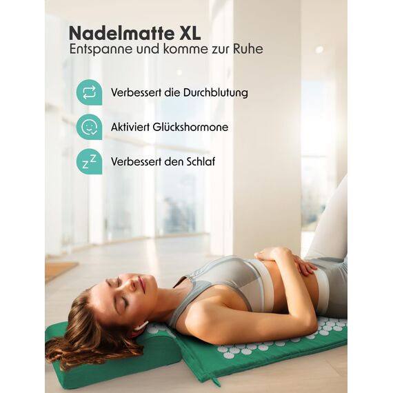 LifeGoods Akupressurmatte XL Mit Kissen - Akkupressmatte - Akkupressurmatte+ - Akupressur Matte - Akupunktur Matte - Massagematte - Rücken - Stachelmatte - Fakirmatte - Nagelmatte - Acupressure Mat