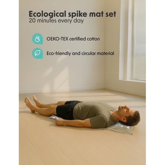LifeGoods ECO Akupressurmatte Mit Kissen - Akkupressmatte - Akkupressurmatte+ - Akupressur Matte - Akupunktur Matte - Massagematte - Rücken - Stachelmatte - Fakirmatte - Nagelmatte - Acupressure Mat