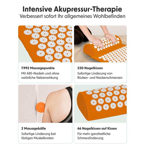 LifeGoods Akupressurmatte Mit Kissen - Akkupressmatte - Akkupressurmatte+ - Akupressur Matte - Akupunktur Matte - Massagematte - Rücken - Stachelmatte - Fakirmatte - Nagelmatte - Acupressure Mat