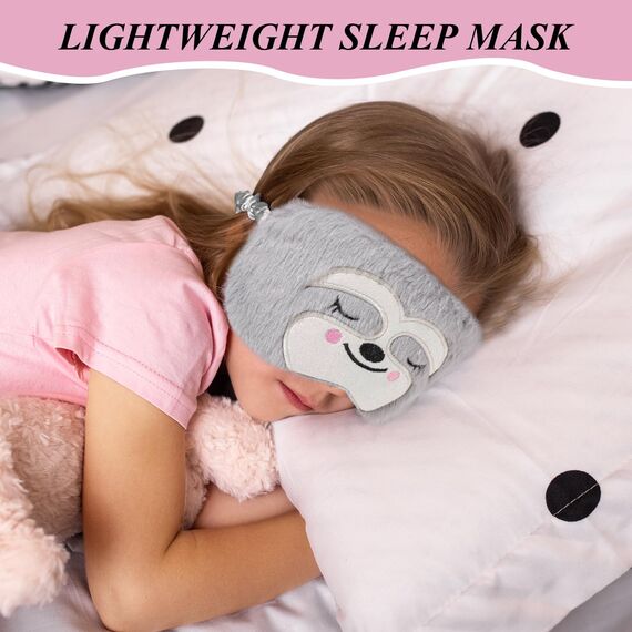 Schlafmaske Kinder, Weiche Plüsch Augenmaske für Kinder Süße Atmungsaktive Schlafbrille Kinder für Mädchen Jungen Nickerchen Reisen,weihnachtsgeschenke (Grau, Faultier)