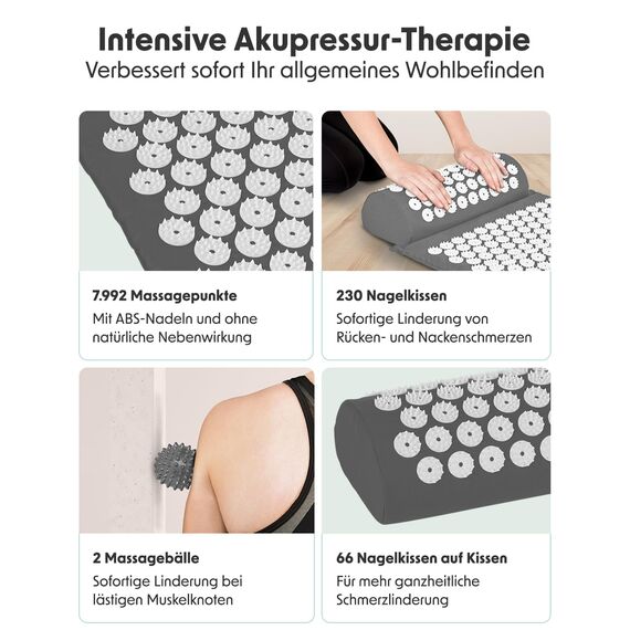 LifeGoods Akupressurmatte Mit Kissen - Akkupressmatte - Akkupressurmatte+ - Akupressur Matte - Akupunktur Matte - Massagematte - Rücken - Stachelmatte - Fakirmatte - Nagelmatte - Acupressure Mat