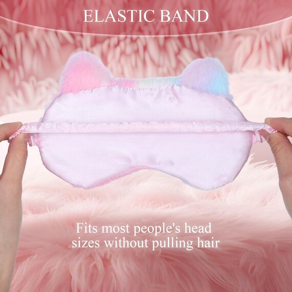 Schlafmaske Kinder, 3D Plüsch Augenmaske Weiche Schlafbrille für Kinder Frauen Flauschige Augenbinde für Nickerchen Reisen Pyjamaparty,weihnachtsgeschenke (Regenbogenfarben,Katze)