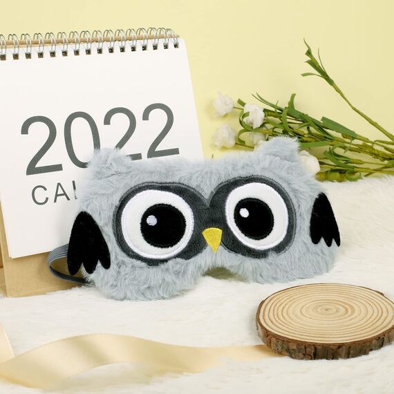 3D Süße Schlafmaske, Ultraweich schlafmaske kinder schlafbrille kinder mädchen für Mädchen Jungen Damen Nickerchen Reisen,weihnachtsgeschenke(Grau, Eule)