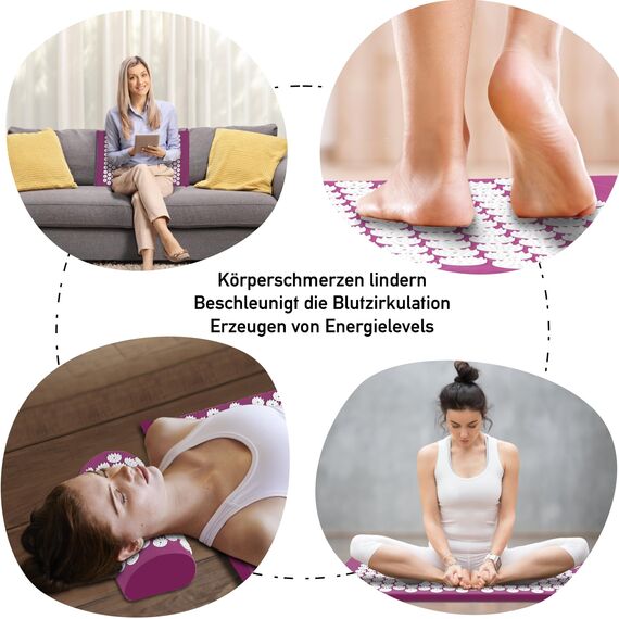 Akupressurmatte, Akupunktur matte, Akkupressmatte mit Kissen, Akkupressurmatte, Massagematte, Akupressure Set Purple, Akupressurmatte Rücken, Shiatsu matte, Fakirmatte,Lila