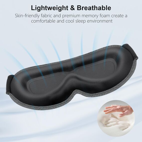 Gritin 3D Schlafmaske für Seitenschläfer, Upgrade Atmungsaktive Schlafbrille mit Verstellbar Gummiband, Lichtblockierend, Bequem & Ergonomisch Augenmaske, 2 Paar Ohrstöpseln, Grau