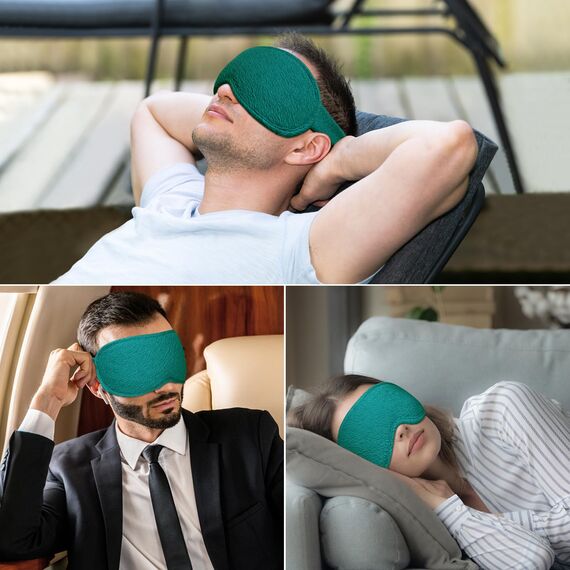 Gritin 3D Schlafmaske für Seitenschläfer, Upgrade Atmungsaktive Schlafbrille mit Verstellbar Gummiband, Lichtblockierend, Bequem & Ergonomisch Augenmaske, 2 Paar Ohrstöpseln, Dunkles Cyan