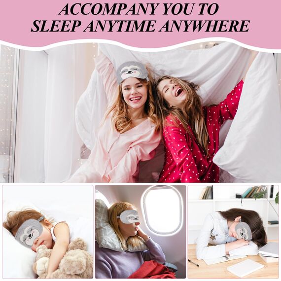 Schlafmaske Kinder, Weiche Plüsch Augenmaske für Kinder Süße Atmungsaktive Schlafbrille Kinder für Mädchen Jungen Nickerchen Reisen,weihnachtsgeschenke (Grau, Faultier)