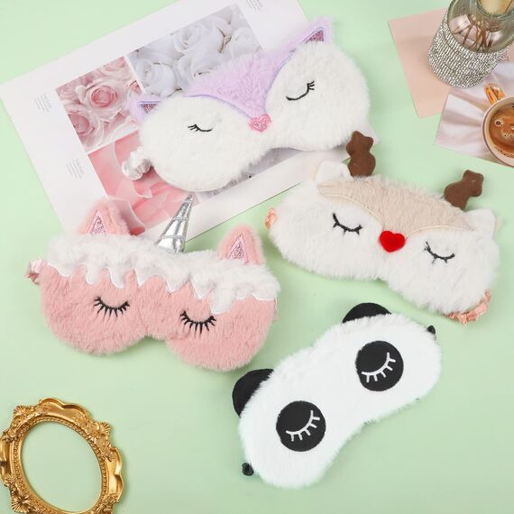 4 Schlafmaske Kinder, 3D Augenmaske Kinder Ultraweich Schlafmaske, Atmungsaktiv Schlafbrillen für Kinder Mädchen Frauen Erwachsene