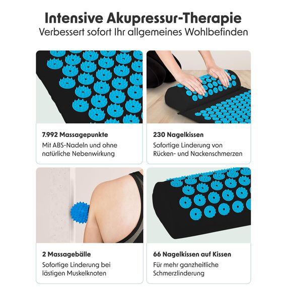 LifeGoods Akupressurmatte Mit Kissen - Akkupressmatte - Akkupressurmatte+ - Akupressur Matte - Akupunktur Matte - Massagematte - Rücken - Stachelmatte - Fakirmatte - Nagelmatte - Acupressure Mat