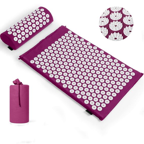 Akupressurmatte, Akupunktur matte, Akkupressmatte zur Linderung von Nacken und Rückenschmerzen, Acupressure Mat mit Muskelentspannung und Stressabbau, Shiatsu matte zur Ischiasentlastung, Lila Weiß
