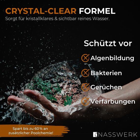 NASSWERK 5 in 1 Chlortabletten für Pool 20g (1kg bis 10kg) | Langzeit Ultra Blue Multitabs 5 in 1 für Pool & Whirlpool | Mini Chlortabs mit Chlor, Algizid, pH Regulierer, Reiniger & Aquamarin