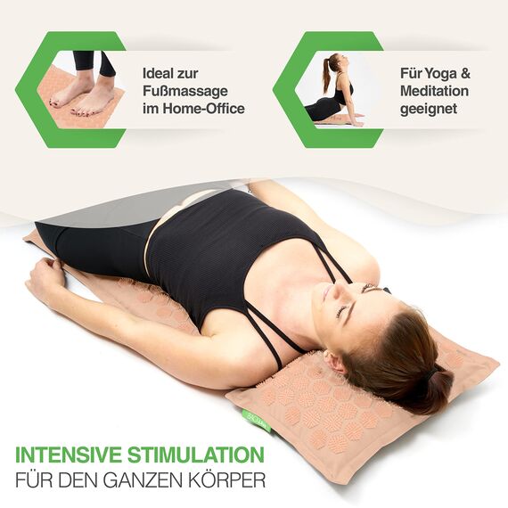 BACKLAXX ® Akupressurmatte mit Kissen, Tuch und Tasche, Akupunktur Matte mit Stacheln zur Massage und Entspannung von Nacken und Schulter, Massagematte Rücken (pastelrosé) zur Akupressur