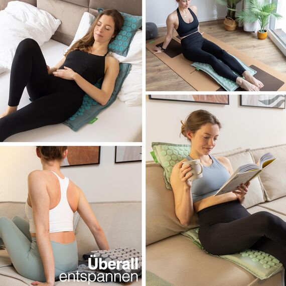BACKLAXX ® Akupressurmatte mit Kissen, Tuch und Tasche, Akupunktur Matte mit Stacheln zur Massage und Entspannung von Nacken und Schulter, Massagematte Rücken (gletschermint) zur Akupressur