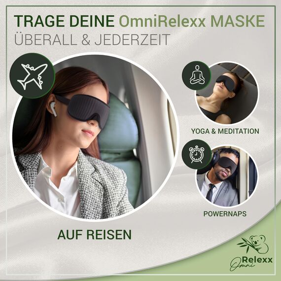 OMNIRELEXX Schlafmasken im 2er SET für Frauen und Männer – Atmungsaktive 3D Schlafbrille – Bequeme und weiche Augenmaske - Lichtblockierend - Reisebeutel - Vertiefung für die Augen (Schwarz/Rosa)
