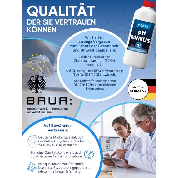 AGUALEVE® pH Minus 1 Ltr. | senkt den pH-Wert punktgenau | für Pools, Aufstellpools, Whirlpools jeder Art und Größe | Markenqualität Made in Germany | mit Note 1,2 getestet
