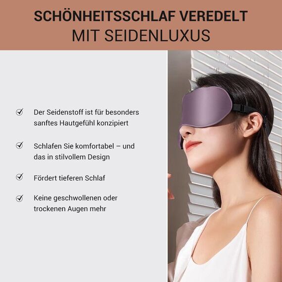 LaCourse 100% Schlafmaske Seide Bio zum Schlafen mit Reisetasche. Beide Seiten aus 19 Momme Seide, Verstellbare Augenmaske Schlafmaske für Frauen, Grau Lila