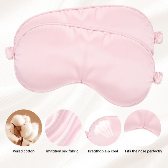 Molain 2 Stück Seidene Schlafmaske, Seide Augenmaske Weiche Augenbinde Schlafen Lichtblockierend Schlafmaske Herren Seide für Pause, Reise oder Ruhige Einschlafen Damen Und Herren (Rosa)