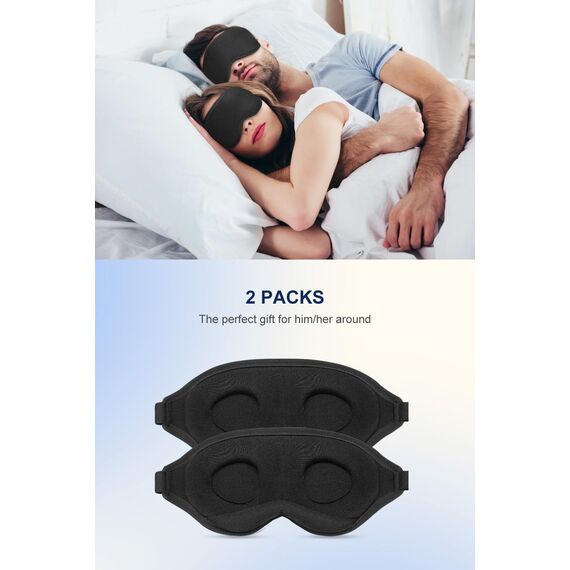 Aosun Schlafmaske für Seitenschläfer, 2er-Pack, Professional 3D Schlafbrille Schlafmasken für Frauen & Herren, 100% Lichtblockierende Augenmaske mit Verstellbarem Gummiband & Ohrstöpsel für Reisen