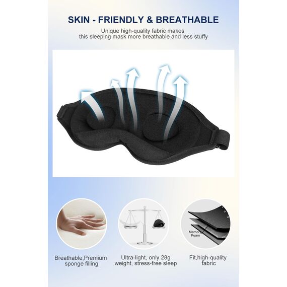 Aosun Schlafmaske für Seitenschläfer, 2er-Pack, Professional 3D Schlafbrille Schlafmasken für Frauen & Herren, 100% Lichtblockierende Augenmaske mit Verstellbarem Gummiband & Ohrstöpsel für Reisen