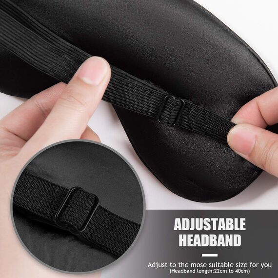 Audamp Schlafmaske Augenmaske Nachtmaske Verstellbarem Band Hautfreundlich Seide Ultraweiche Schlafbrille 1 Stück (Schwarz)