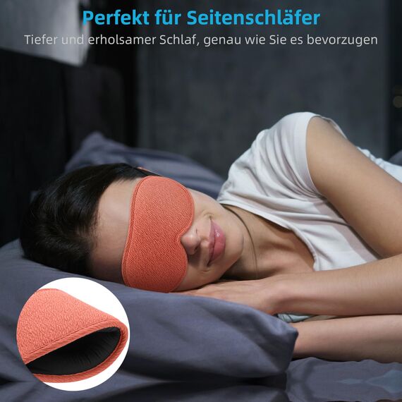 2026 Innovative Schlafmaske für Männer und Frauen, 99.99% Licht blockierend Ergonomische, einstellbare Augenmaske mit Ohrstöpseln Schlaf, Nickerchen, Meditation, Reisen, angenehme Nachtruhe (Orange)