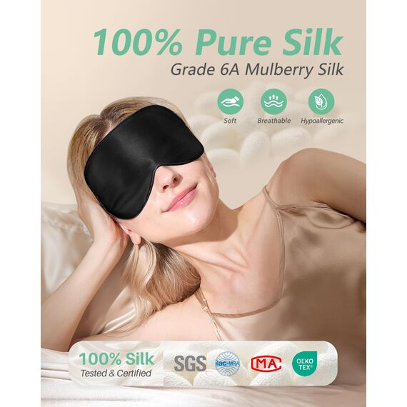 Seiden-Schlafmaske, 2er-Pack Augenmaske aus 100% echter natürlicher reiner Seide mit verstellbarem Riemen, Augenmaske zum Schlafen, BeeVines Augen-Schlafschutz für Yoga-Reisen, blockiert Licht