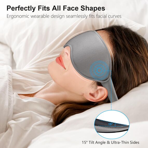 Gritin Schlafmaske für Seitenschläfer, 3D Augenhöhlen Schlafbrille mit Verstellbar Gummiband, Lichtblockierend und Atmungsaktiv, Bequem Augenmaske für Mann und Frau, 2 Paar Ohrstöpseln, Dunkelgrau