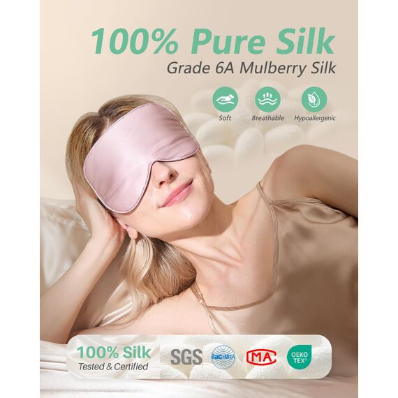 Seiden-Schlafmaske, 2er-Pack Augenmaske aus 100% echter natürlicher reiner Seide mit verstellbarem Riemen, Augenmaske zum Schlafen, BeeVines Augen-Schlafschutz für Yoga-Reisen, blockiert Licht